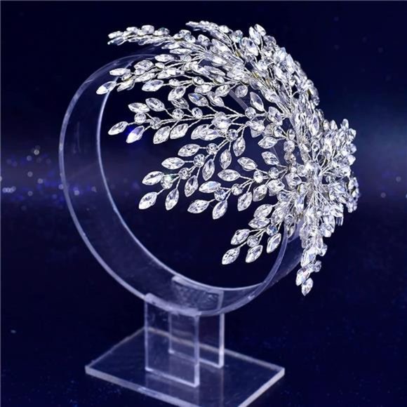 AMORARSI Wedding Rhinestone Hair Piece Leaf Bride Side Headpieces Crystal Hair
